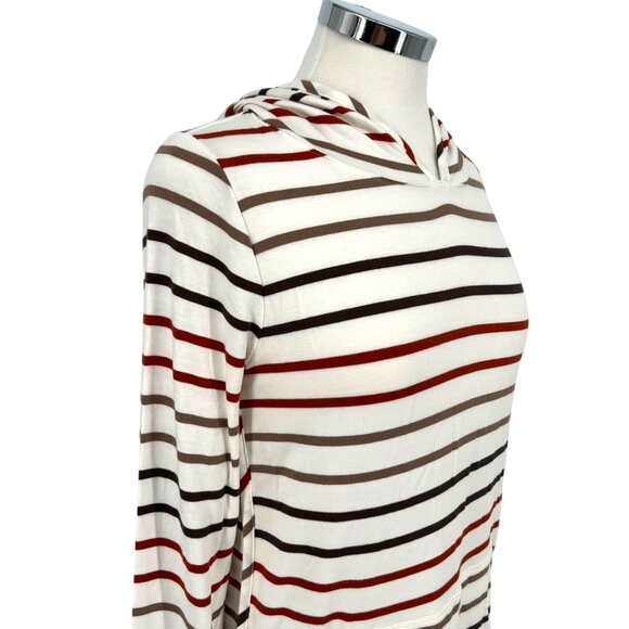 Market & Spruce Striped Hoodie Long Sleeve Cozy Top Ivory Red Brown Small NWT - Picture 5 of 11
